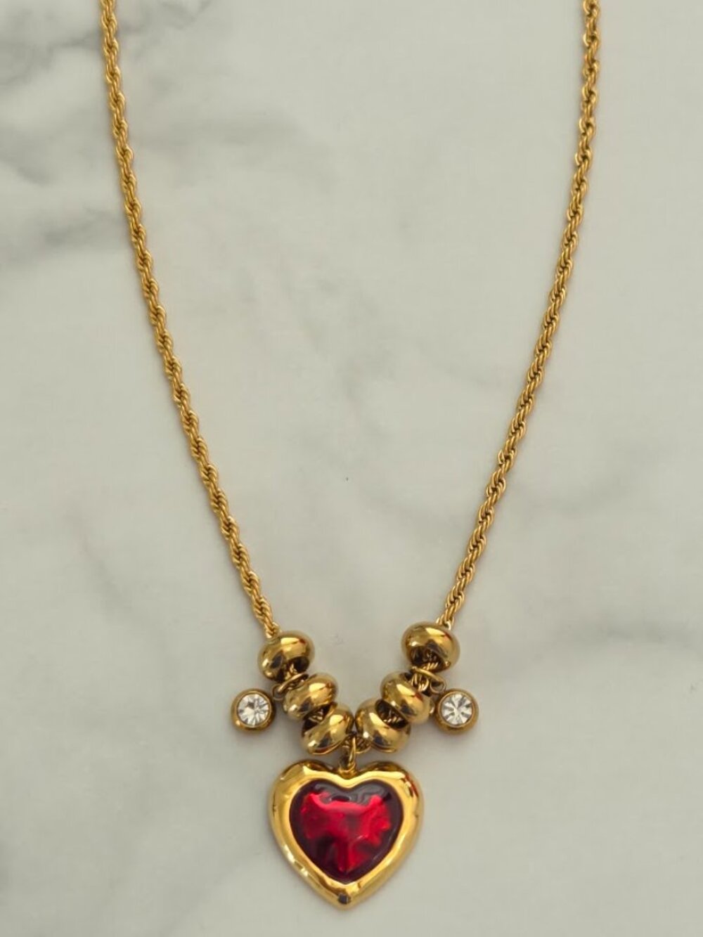 Vintage Gold Red Heart Pendant Necklace Coquette Aesthetic - Picture 4 of 13